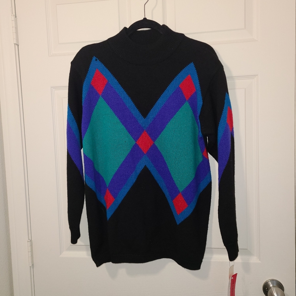 Vintage 80/90s Colorblock Merino Wool Sweater Liz Claiborne Original Tags Size S